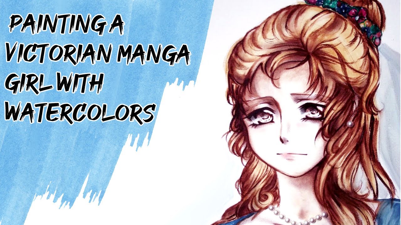 Painting a Victorian Manga girl with Watercolors on Canvas