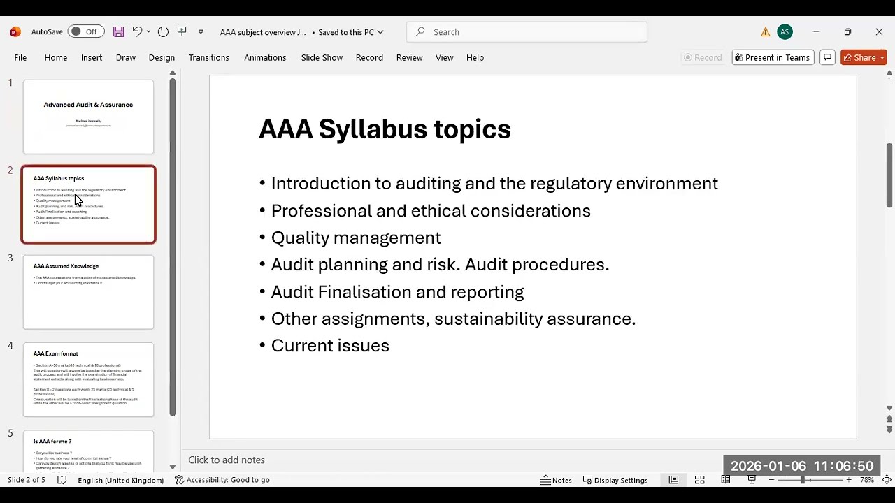 Advanced Audit and Assurance Overview