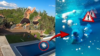 SALTO EXTREMO DEL TEJADO de la WHITE MANSIÓN a LA PISCINA *OSTIAZO CONTRA EL SUELO🤕*