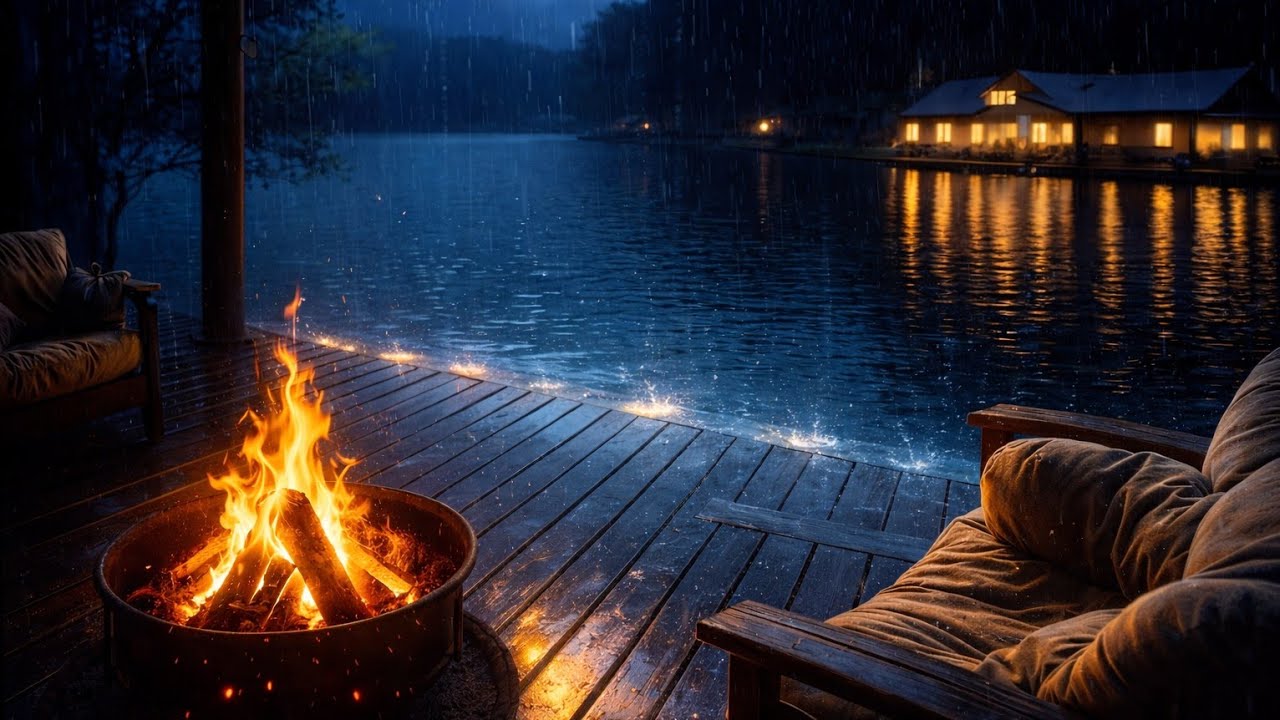 Calm Rain Sounds at Night 🌧️ Cozy Firepit | ASMR for Sleep & Relax