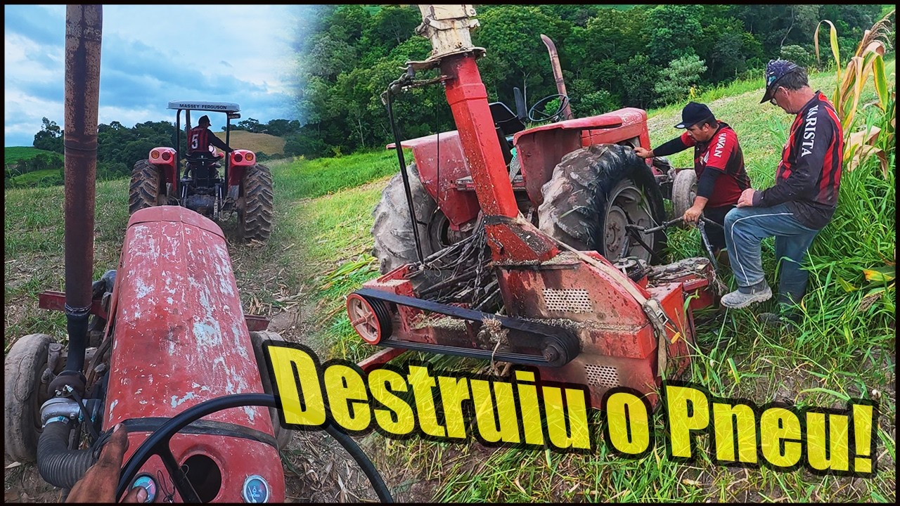 MEU PAI ESTOUROU O PNEU DO PAMPA! RASGOU TUDO A LATERAL DO PNEU! MASSEY FERGUSON 85 TURBO!