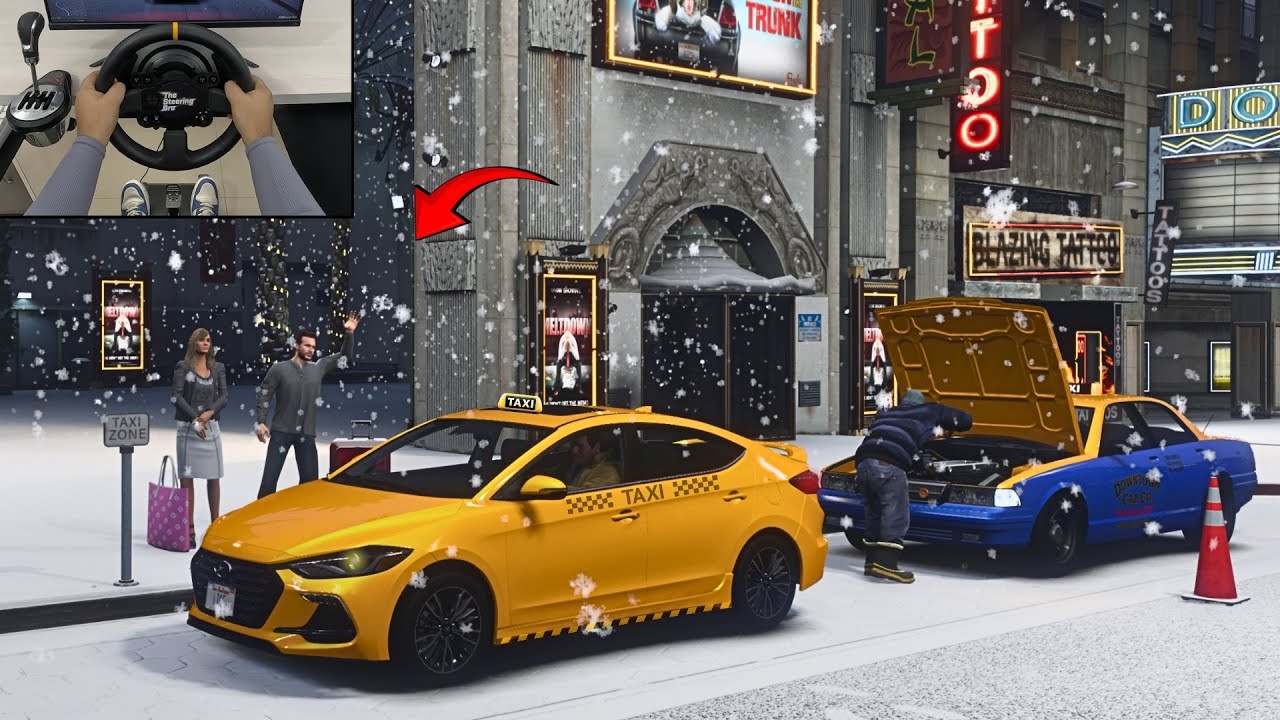 GTA 5 - Driving Taxi in Winters in Los Santos is Fun | Steering Wheel Gameplay