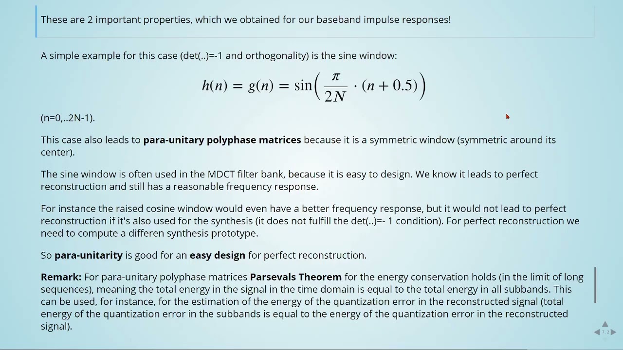 Multirate Signal Processing: 13 Modified Discrete Cosine Transform - 16 Summary