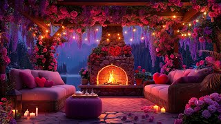 Download Lagu Valentine Fireplace Jazz 💖 Romantic Rose Garden Lounge with Pink Lights and Warm Night Ambience MP3