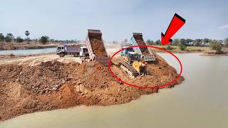 Amazing Construction Work! Dump Truck Spreads Soil as D60P Dozer Smooths the Road