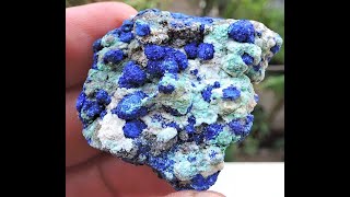 Azurite, Malachite, Calcite, Dickite mineral specimen from the Lavrion mines in Greece.