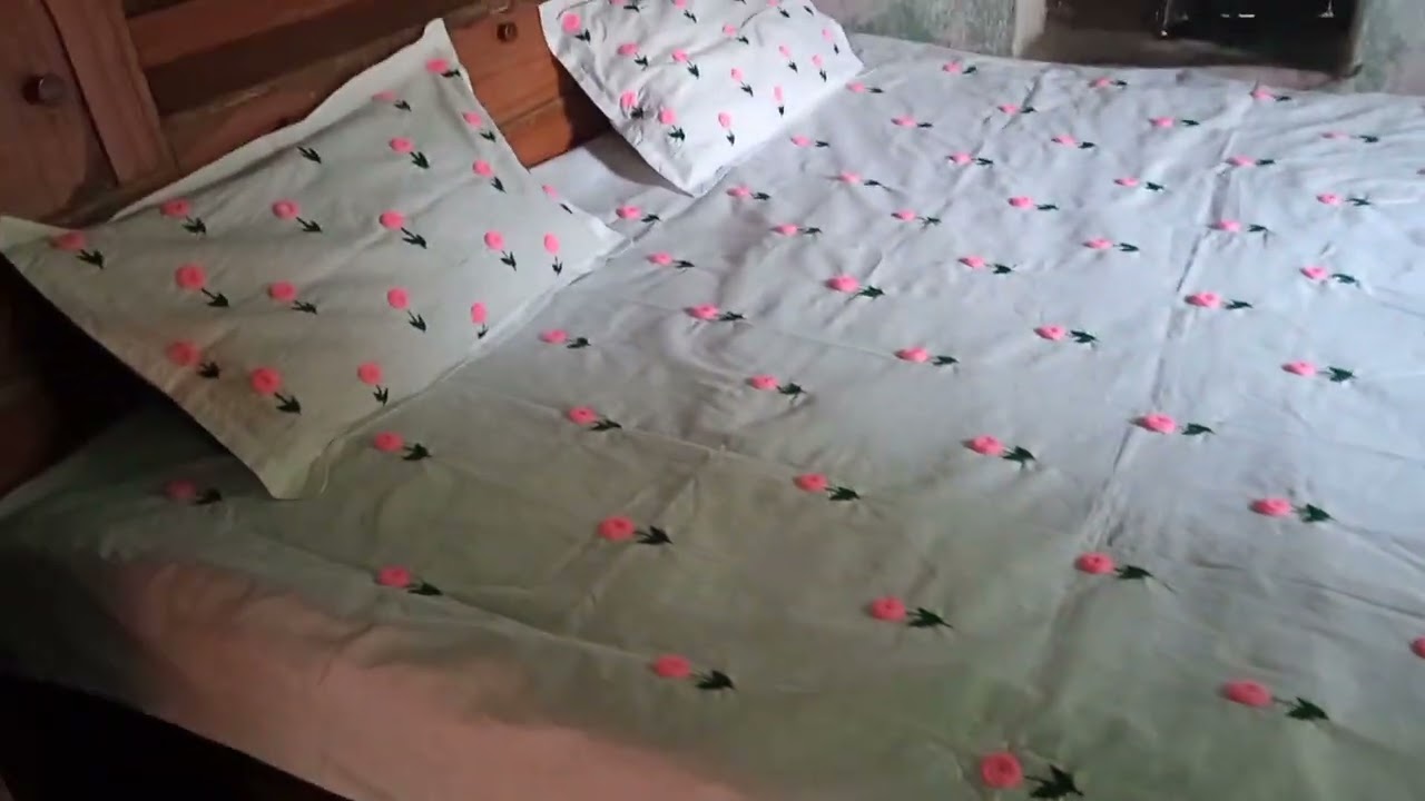 beautiful hand embroidery double bed sheet design