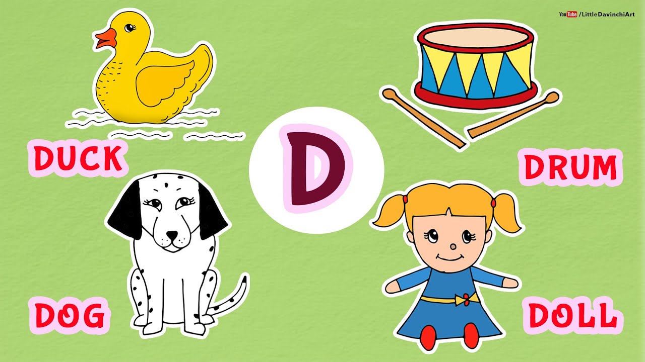D for DOG, DRUM, DUCK, DOLL drawing | Alphabets drawing | Easy drawing ...