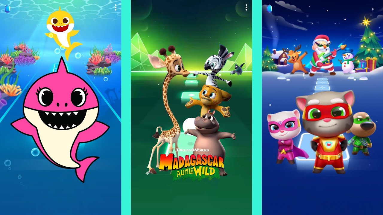 Baby Shark vs Madagascar a little wild vs Talking Tom Tiles hop and coffin dance music