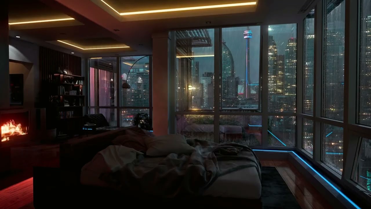 City Skyline Night 🌆 Modern Luxury Apartment Ambience | Lofi Beats to Study, Relax & Unwind