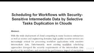 Scheduling for Workflows with Security Sensitive Intermediate Data by Selective Tasks Duplication in