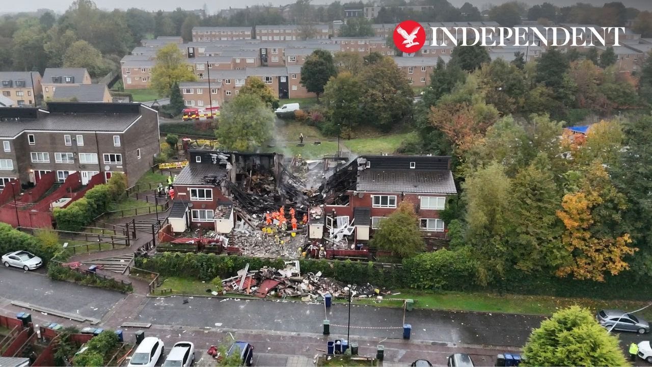Drone footage of Newcastle explosion that killed seven year old boy