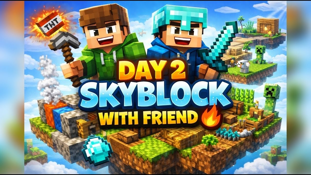 Minecraft Skyblock DAY 2 With Friend 🔥 | Island Progress & Grinding | LIVE