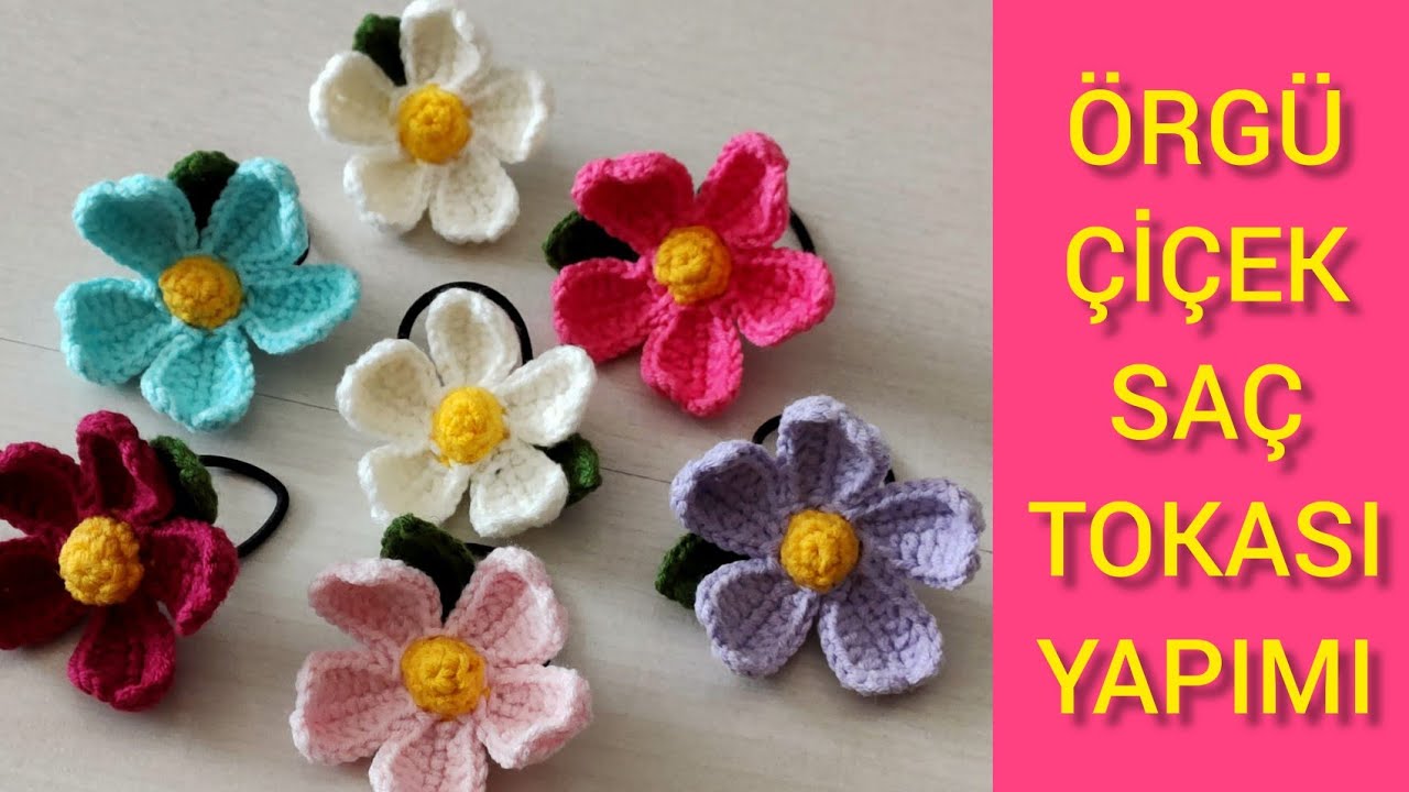 Örgü Çiçek Saç Tokası Yapımı | How to Crochet Flower Hair Tie