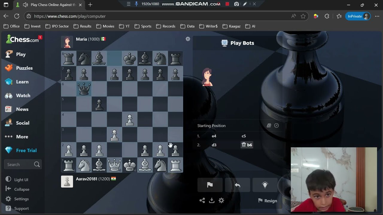 22 June 2025 - Chess game with 1000 points bot on chessdotcom 