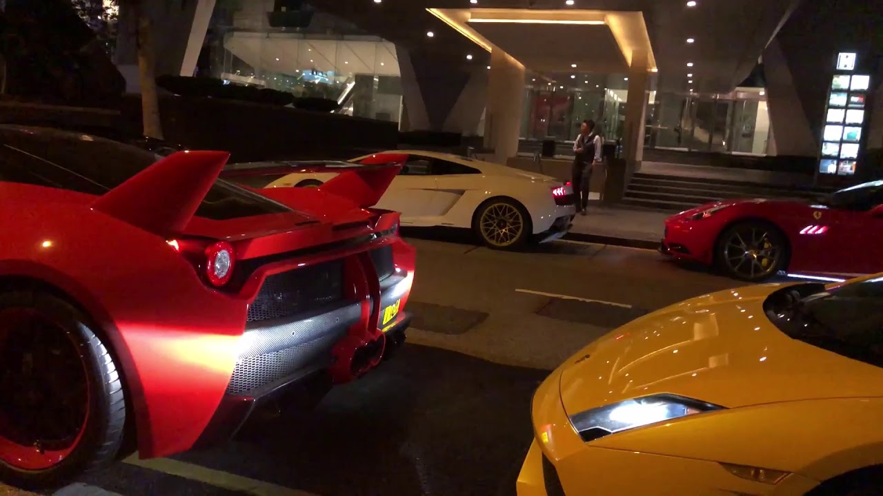 HK supercar rally Ferrari 488 458 custom, Lamborghini Aventador Huracan, Porsche GT3,Audi R8
