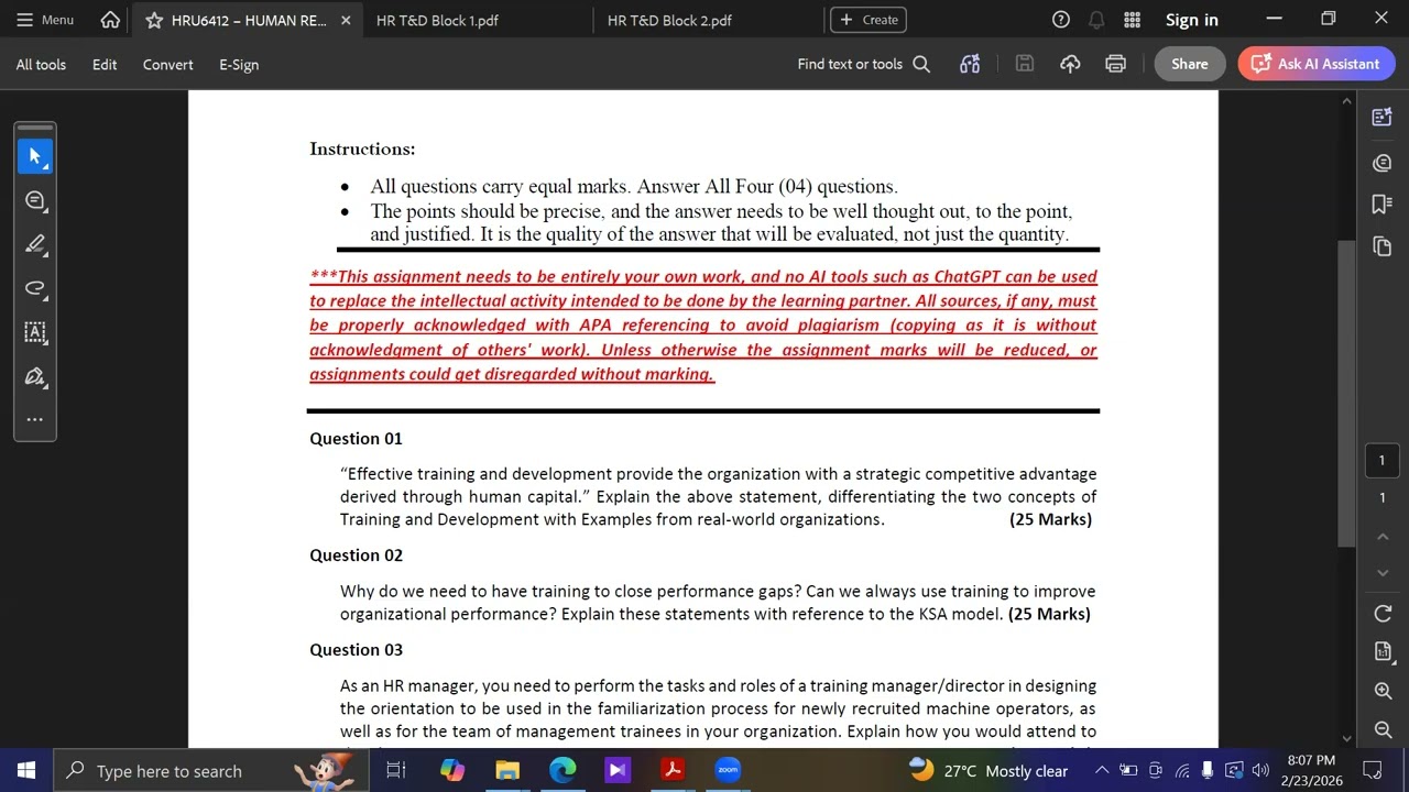 HR Training & Development Assignment Discussion