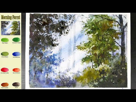 Without Sketch Landscape Watercolor - Morning <strong>Forest</strong> (<strong>color</strong> mixing view) NAMIL ART