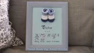 Cross Stitch. Birth record for baby boy Victor.