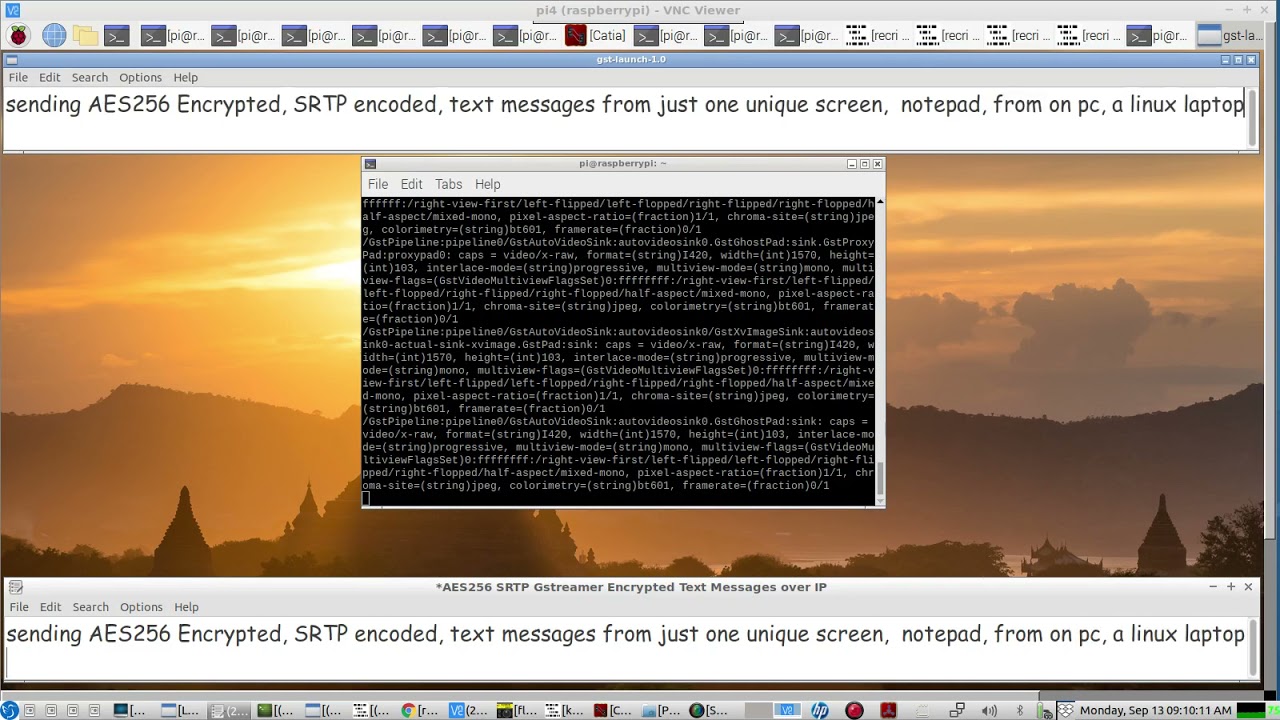 Send AES256 encrypted, SRTP encoded, text messages OVER ip using NOTEPAD & these Gstreamer PIPELINEs