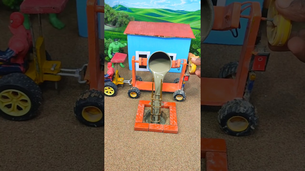🚜 Mini Tractor Builds Cement Pillar | DIY Cement Mixer Machine 