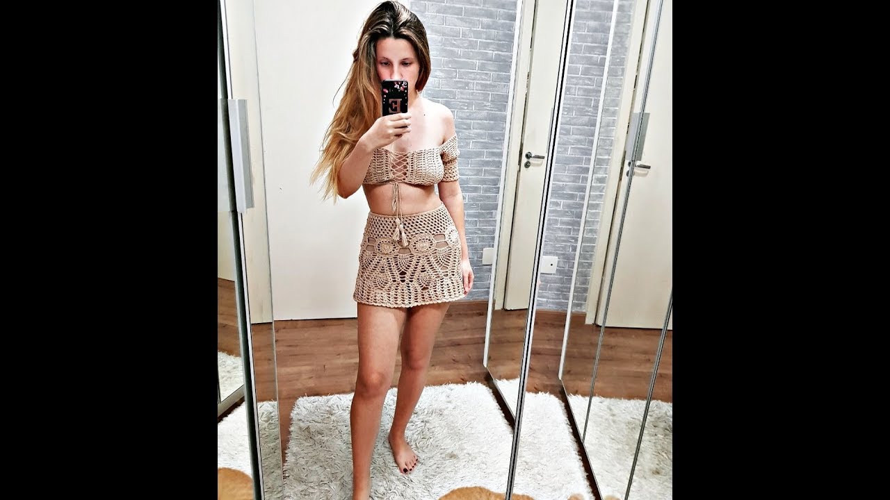 cropped e saia de croche
