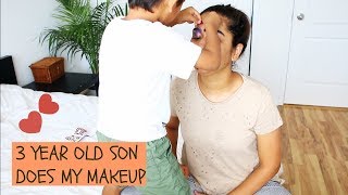 3 Year Old Son Does Mommy's Makeup || Brownbeautysimor 3 Year Old Son Does Mommy's Makeup || Brownbeautysimor
