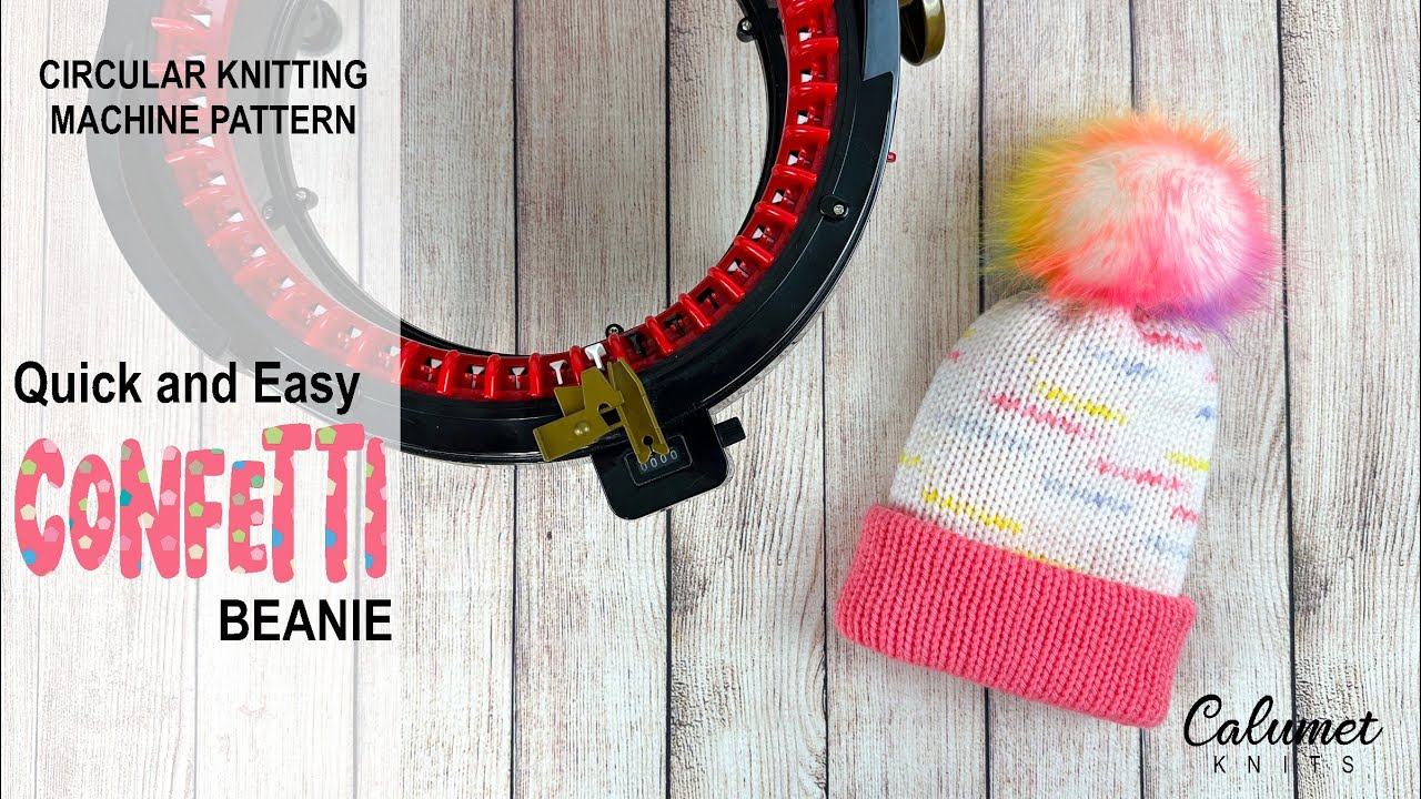 Quick & Easy 2 Color Confetti hat made with circular knitting machine 