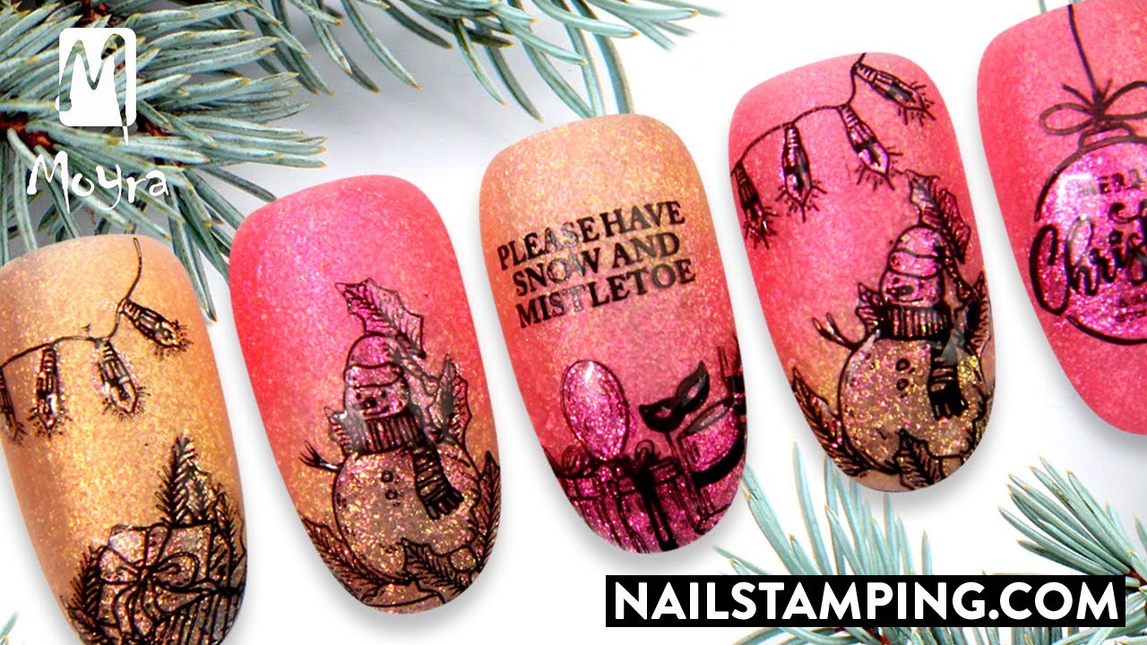 Glittering gradient stamping nail art (nailstamping.com)