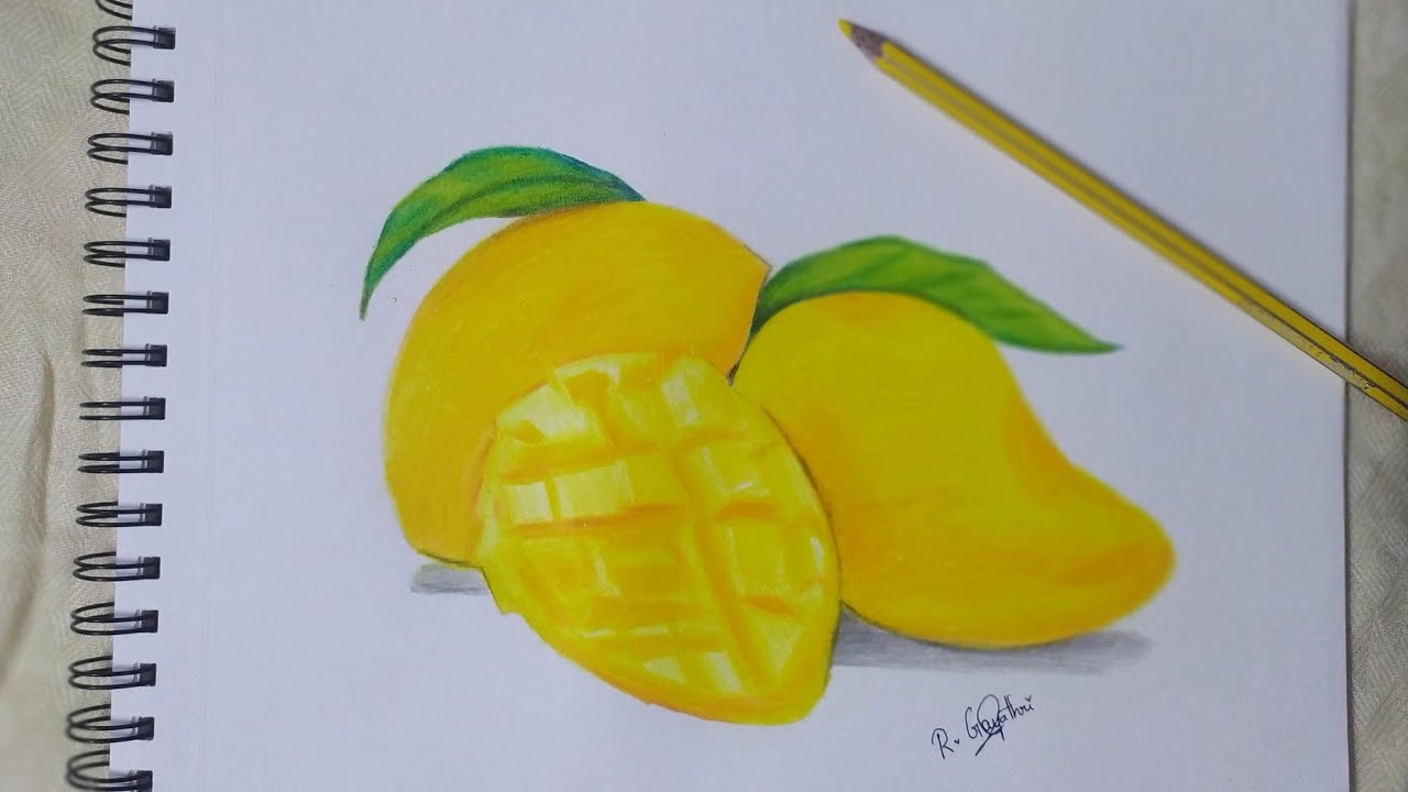 Drawing of Mangoes 🥭 How to draw Mangoes using Coloured Pencil?..😇