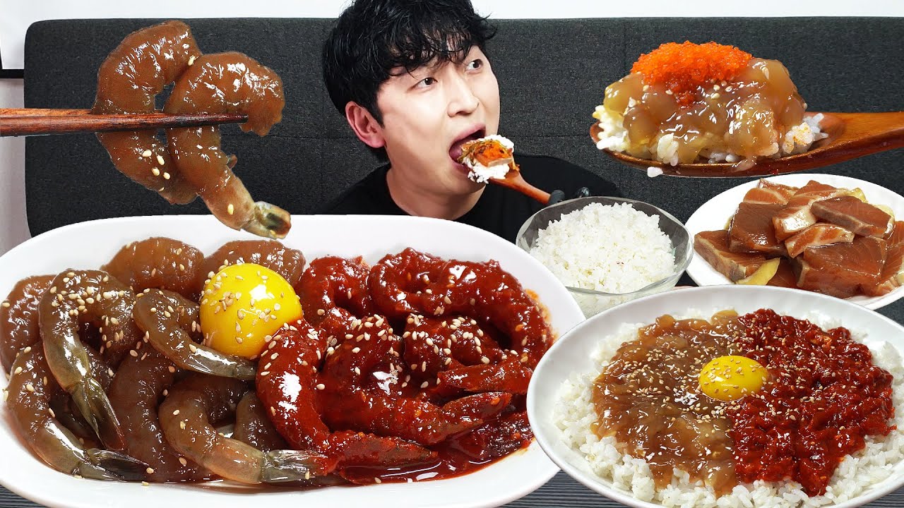 Краб, креветки, лосось в соевом соусе!! MUKBANG REALSOUND ASMR EATINGSHOW