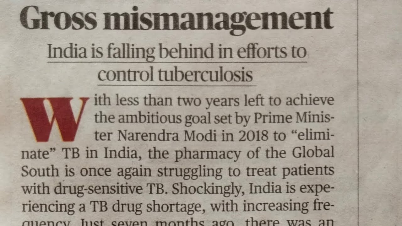 Article on "India is falling behind in the efforts to control tuberculosis" 