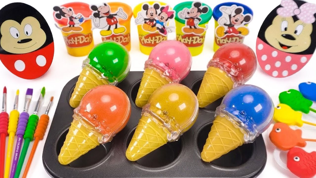 DIY Satisfying Rainbow Ice Cream Tray With Playdoh Mickey Kinetic Sand ASMR | Satisfying Videos