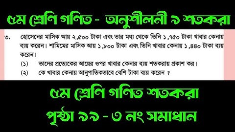 ৫ম শ্রেণির গণিত অনুশীলনী ৯ | শতকরা | ৩ নং সমাধান | পৃষ্ঠা ৯৯ | #class5math #class5mathematics
