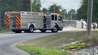 Overturned dump truck closes parts of Pine Log Road
