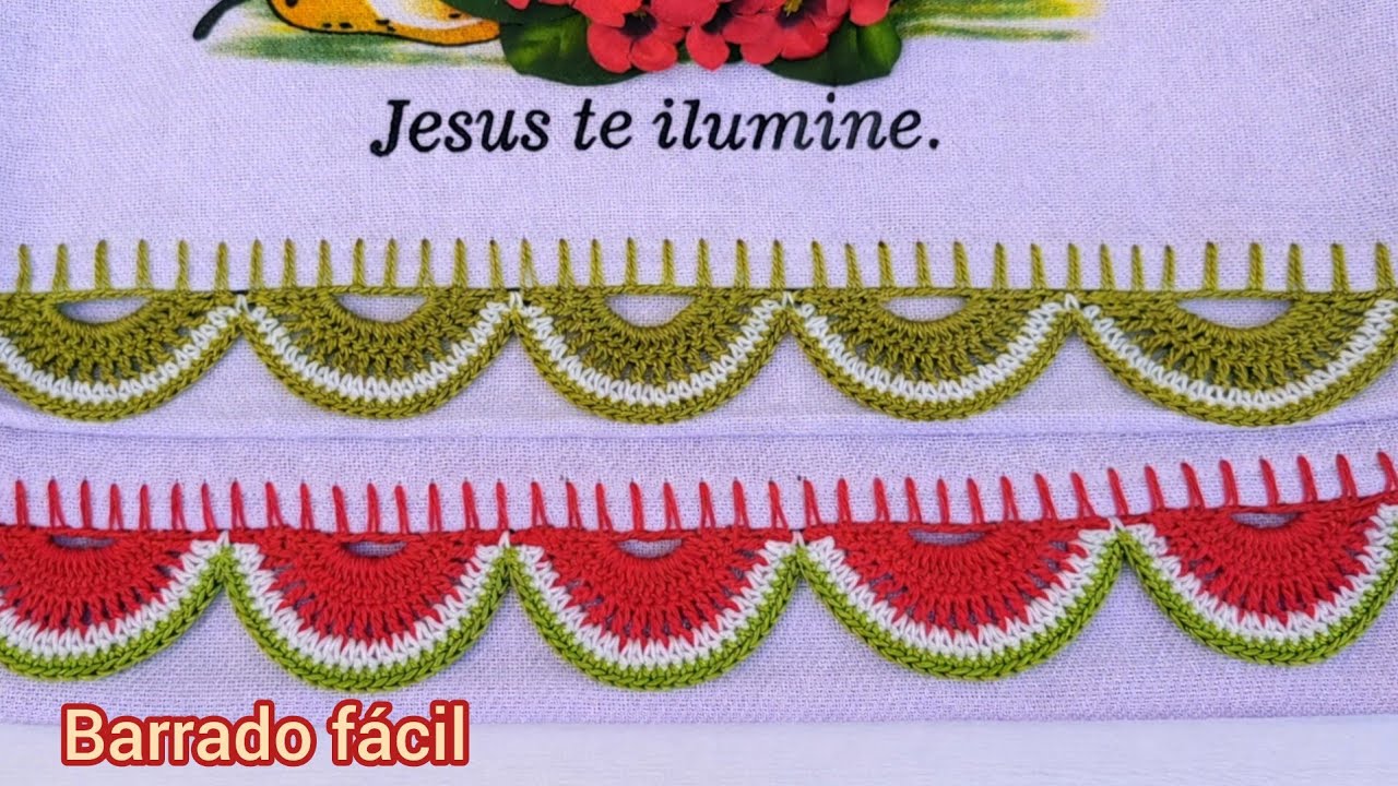 #111🍋‍🟩🍐🍋🍓Barrado fácil e rápido para Panos de prato#crochet #barradinho#croche 