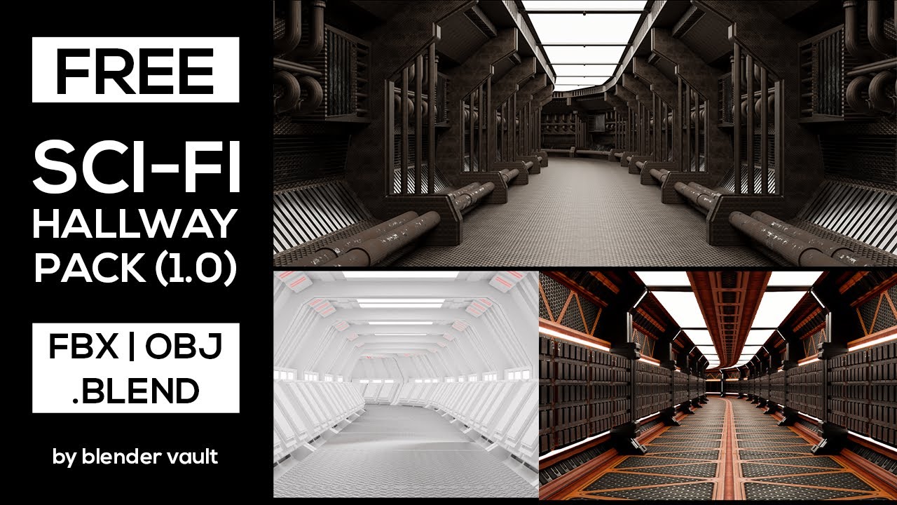 Free Sci-Fi Hallway Pack (1.0) | FBX, OBJ & .BLEND | by Blender Vault