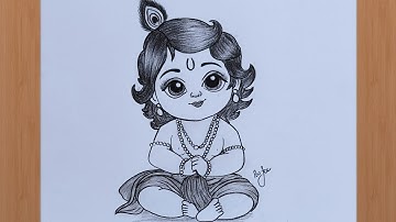 Beautiful Bal KrishnaJi Sketch Drawing| KrishnaJi Drawing Easy | Lord Krishna outline pencil drawing