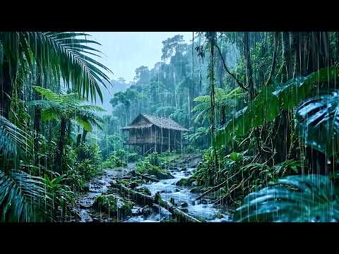 No Ads. Soothing Rain on a Flowing Stream & Gentle Forest Wind | ASMR Nature Rain Sounds