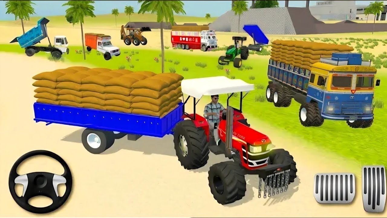 😍Drive JCB And Unloading Stone From Dumper Truck In Game🏗💥#dumper​ #tractor #jcb​ #dumpertruck​ #4x4