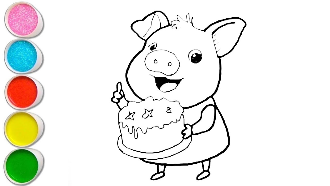Cute Peppa pig With Cake Drawing, Painting and Coloring For Kids and Toddlers_ Easy Art 