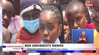 Moi University students stage demonstrations protesting against delayed disbursement of HELB loans