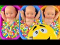 4 Minutes Satisfying with Full of 3 Rainbow BathTubs Candy with M&amp;M's &amp; Magic Slime Cutting Video