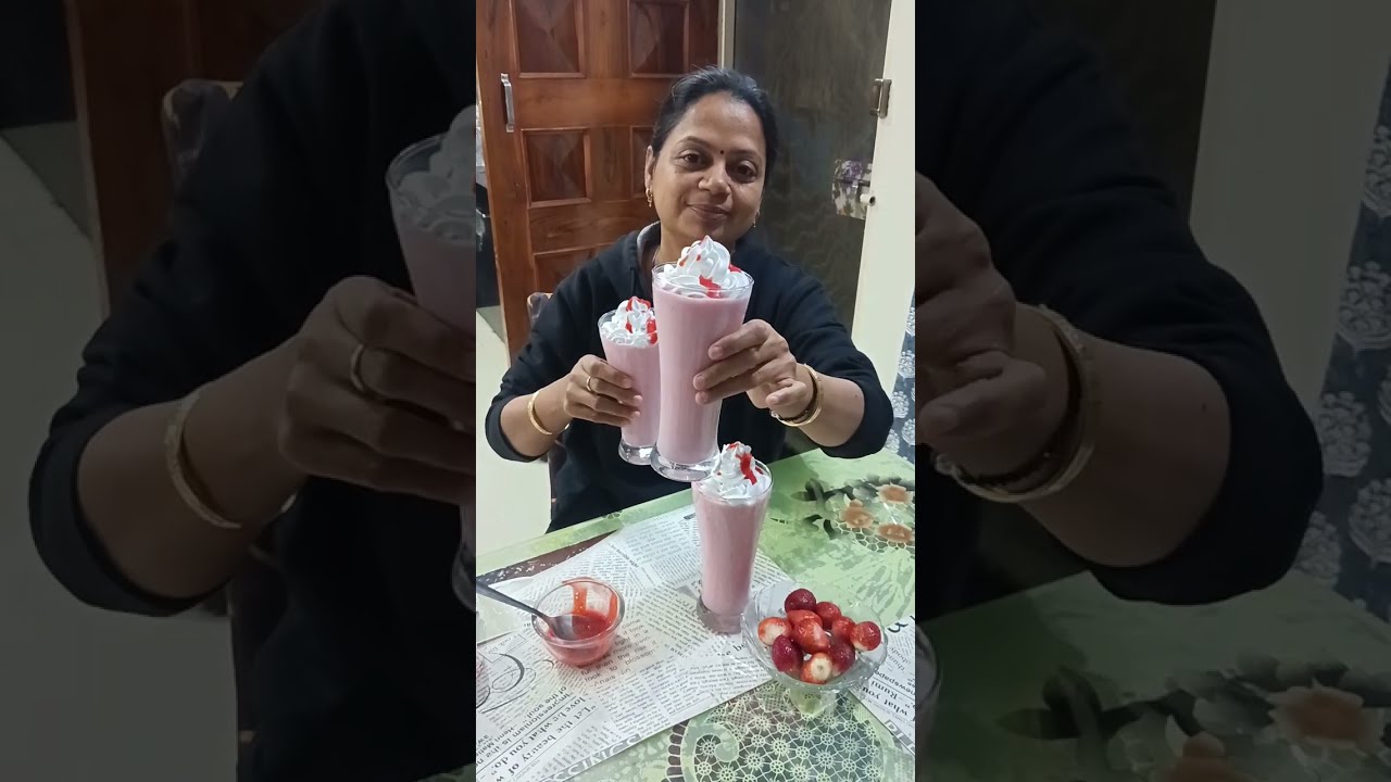 Strawberry 🍓 Milk Shake. Fresh Strawberries Milk Shake with Ice Cream.