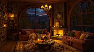 Calm Jazz in a Cozy Autumn Forest Library | Crackling Fireplace for Relax, Study, Work & Focus screenshot 4