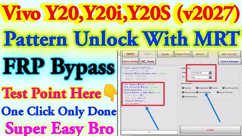Vivo Y20 Pattern Unlock FRP Bypass With MRT 3.95 | Vivo V2027 Pattern Unlock With Test Point Easy 👍👆