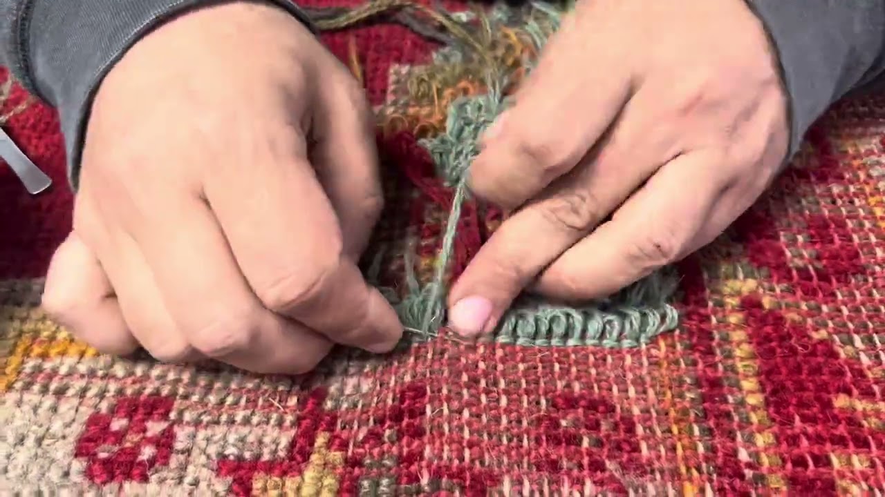 Moth Damage Antique Turkish Oushak Carpet Repair in New York City 