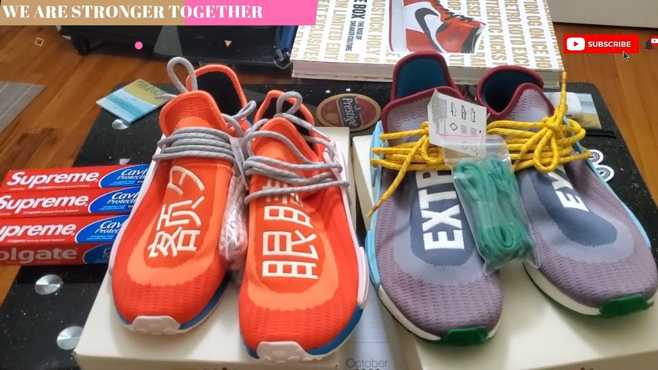 PHARRELL X ADIDAS NMD HU EXTRA EYE BOLD ORANGE AND LIGHT AQUA - NO TALKING**