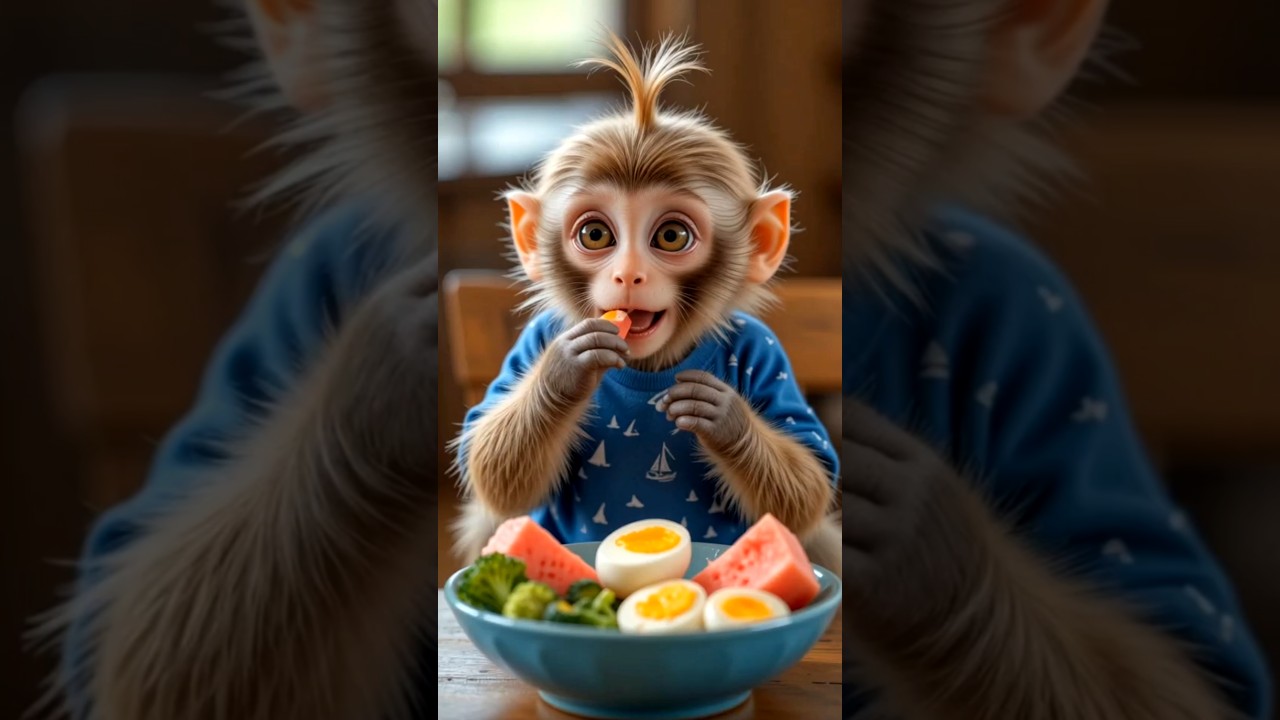 Cute little monkey eating with appetite🐒❤️