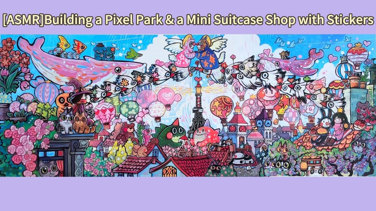 [ASMR]Building a Pixel Park & a Mini Suitcase Shop with Stickers